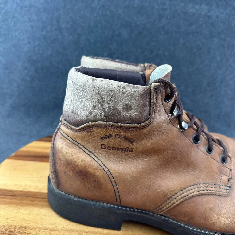 Vtg Georgia Boot Carbo Tec Mens Brown Leather Work Boots Sz 11 Made in USA